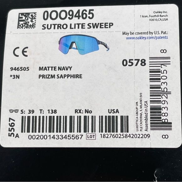 NEW! Oakley Men’s Sutro Lite Sweep Matte Navy/Prizm Sapphire Sunglasses 0OO9465 - Picture 9 of 9
